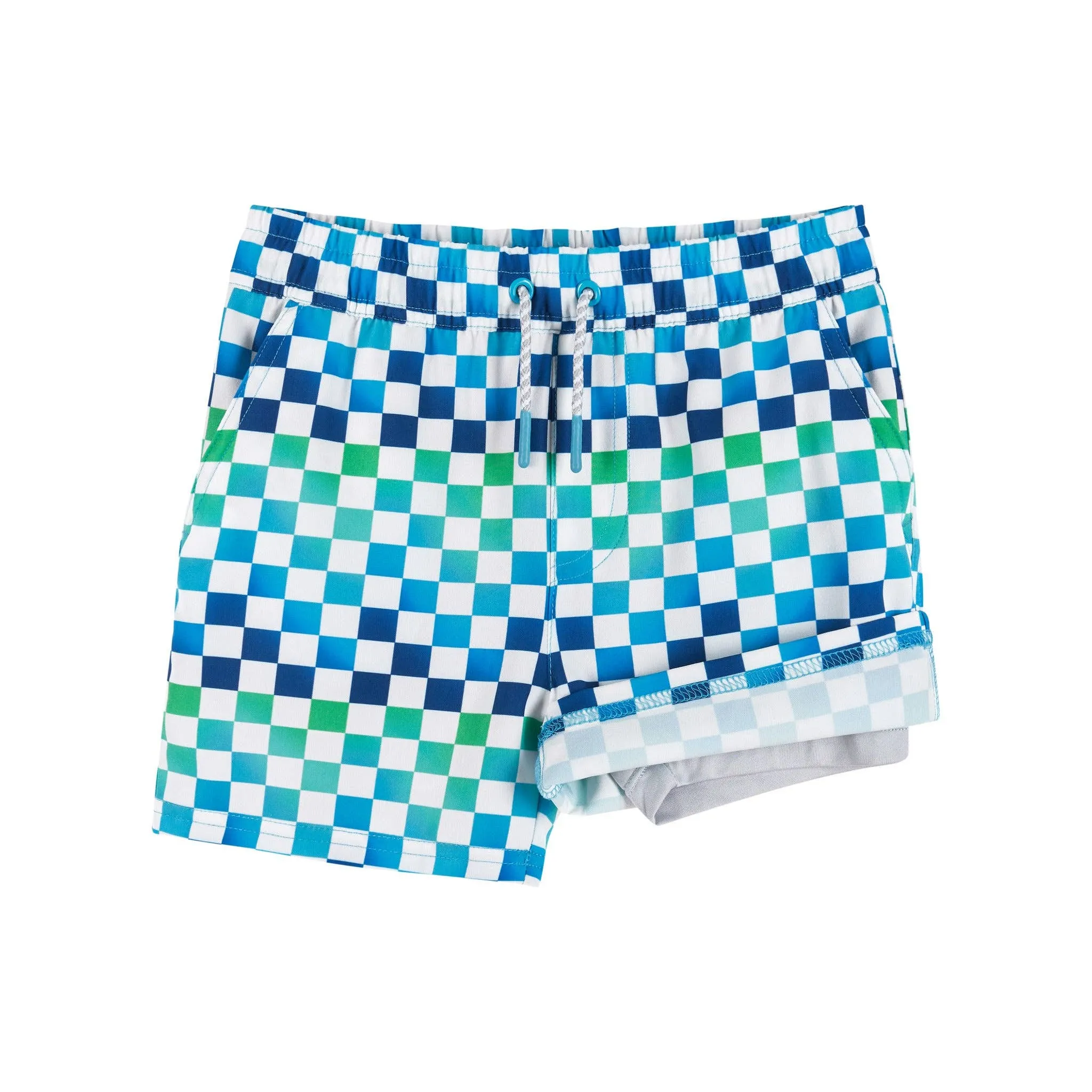 Andy & Evan - Stretch Lined Boardshort - Blue/Green Checkered