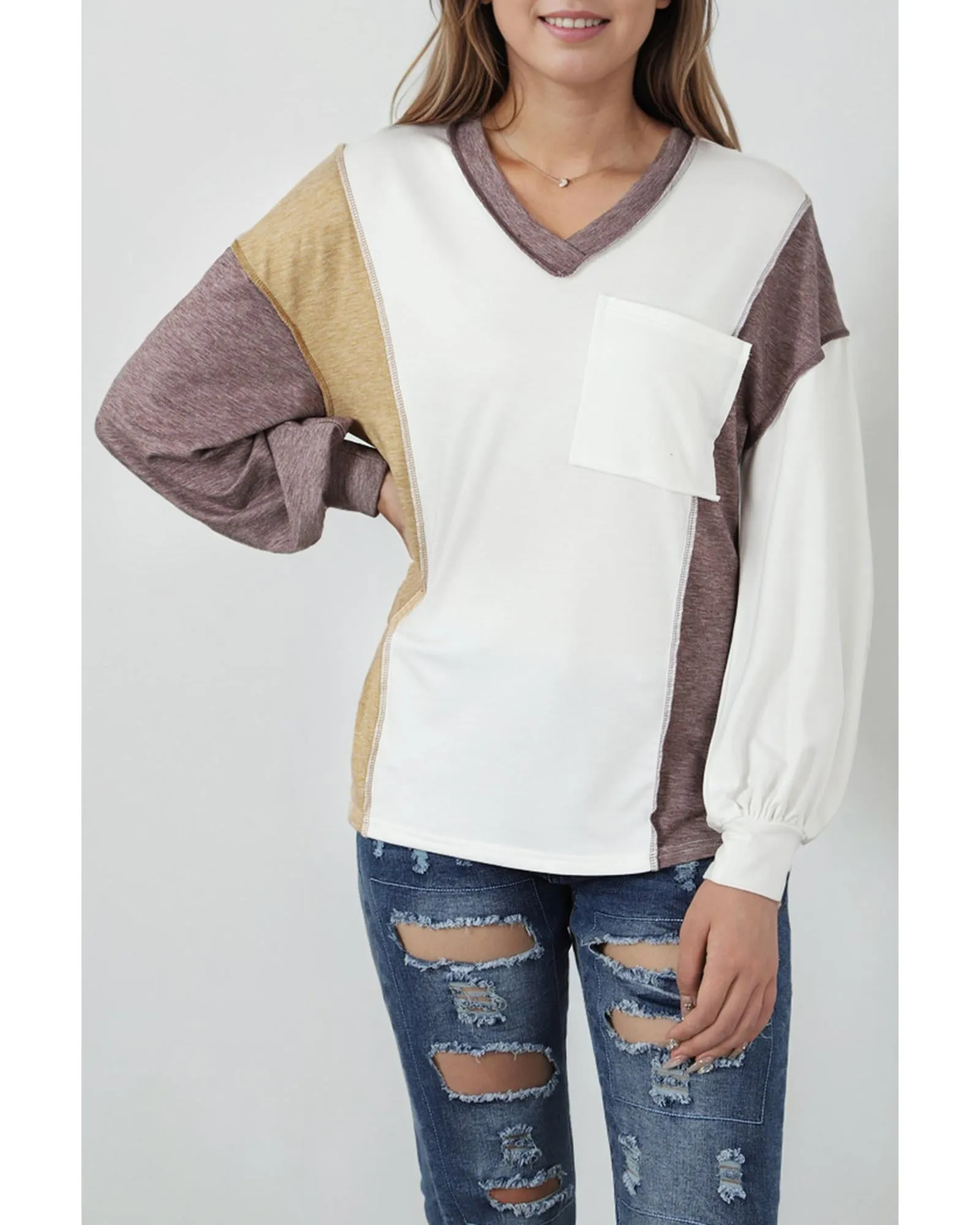 Azura Exchange Colorblock Patchwork Knit Top - XL