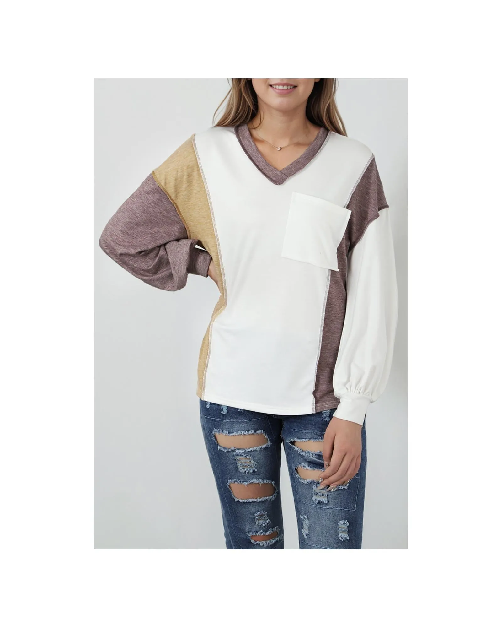 Azura Exchange Colorblock Patchwork Knit Top - XL