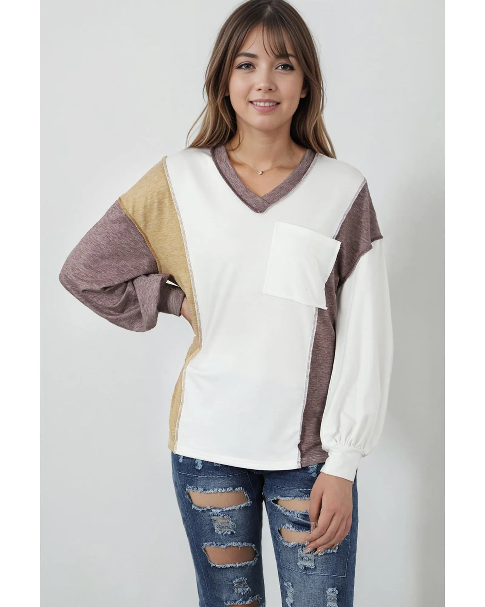 Azura Exchange Colorblock Patchwork Knit Top - XL