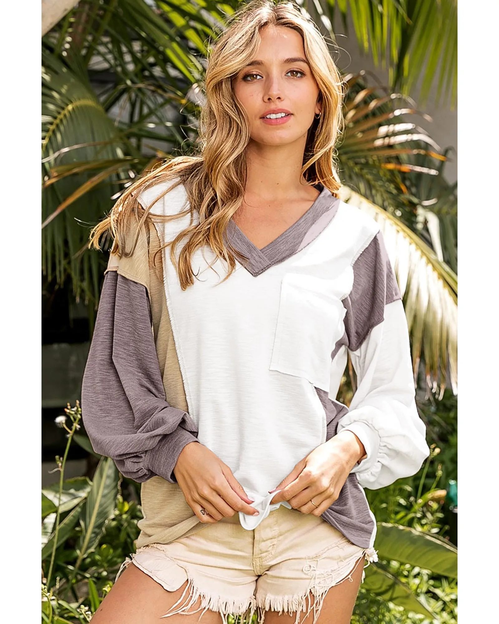 Azura Exchange Colorblock Patchwork Knit Top - XL