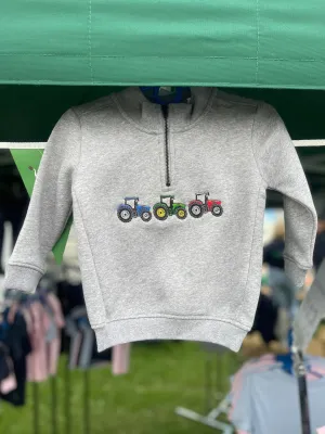 Baby/Toddler 1/4 zip Sweatshirt Embroidered With 3 Tractor Design