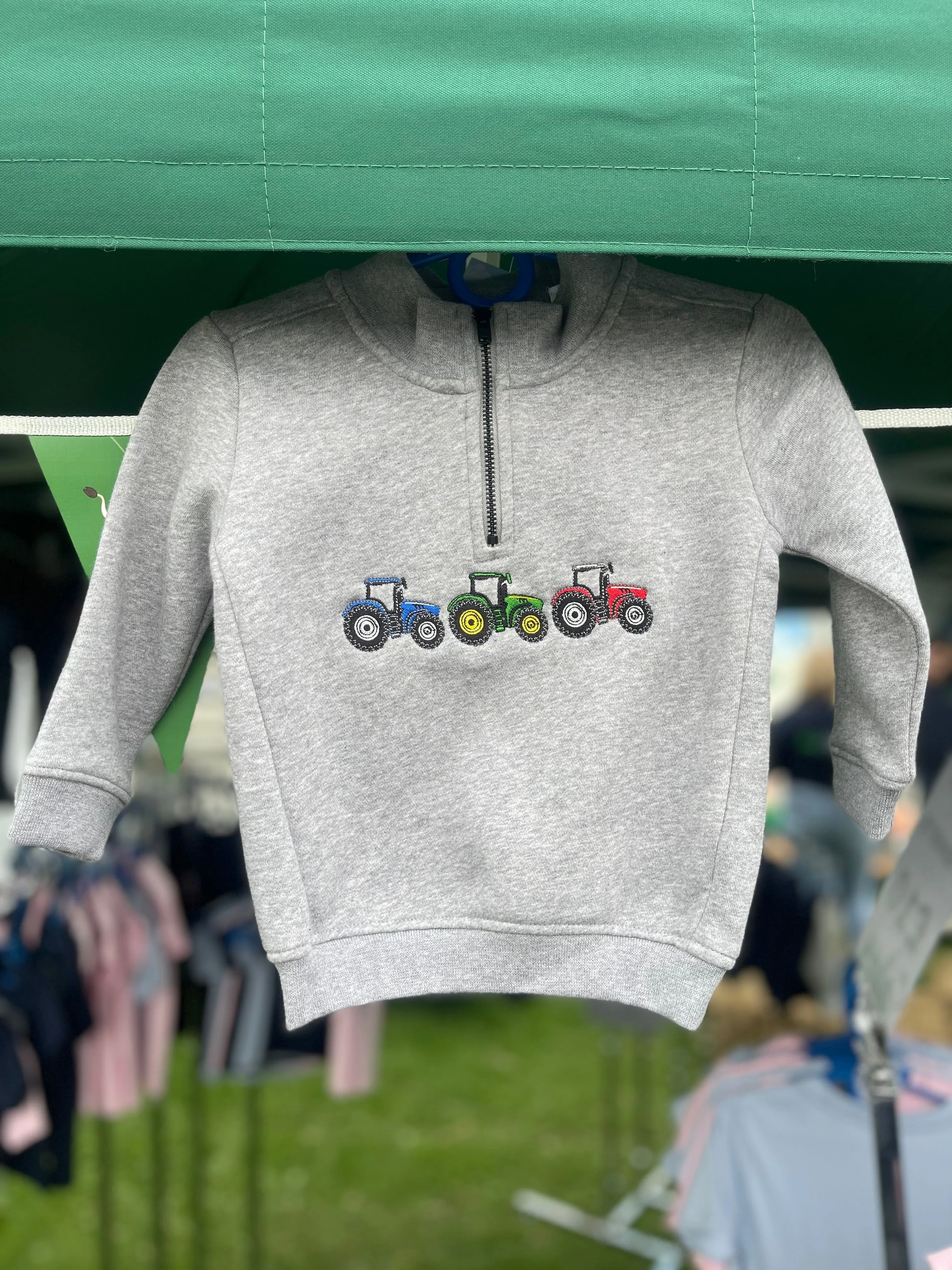 Baby/Toddler 1/4 zip Sweatshirt Embroidered With 3 Tractor Design
