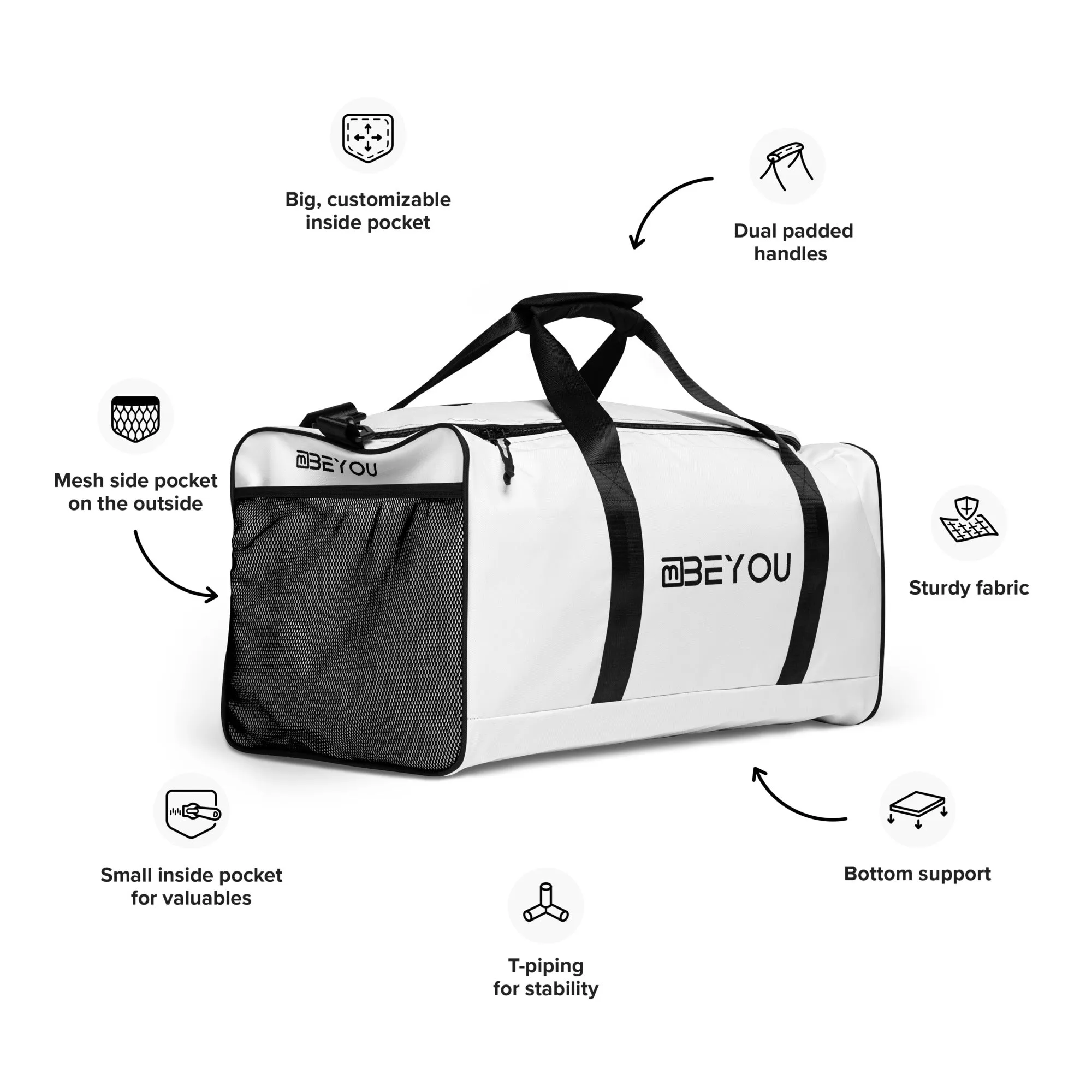 Be-Simple Large Travel White Unisex Duffle Bag