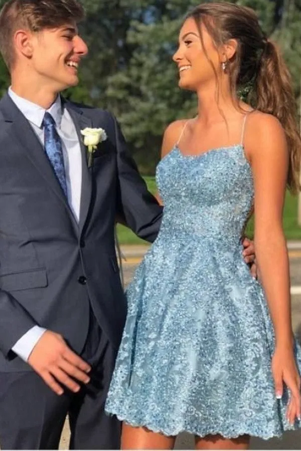 Beautiful Spaghetti Straps A-line Ruffle Sleeveless Short Prom Dress