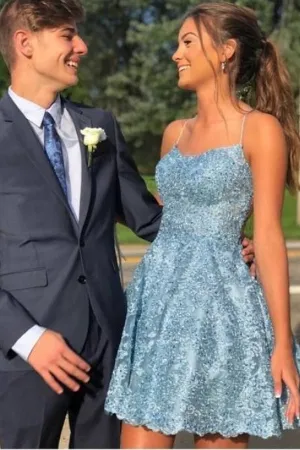Beautiful Spaghetti Straps A-line Ruffle Sleeveless Short Prom Dress