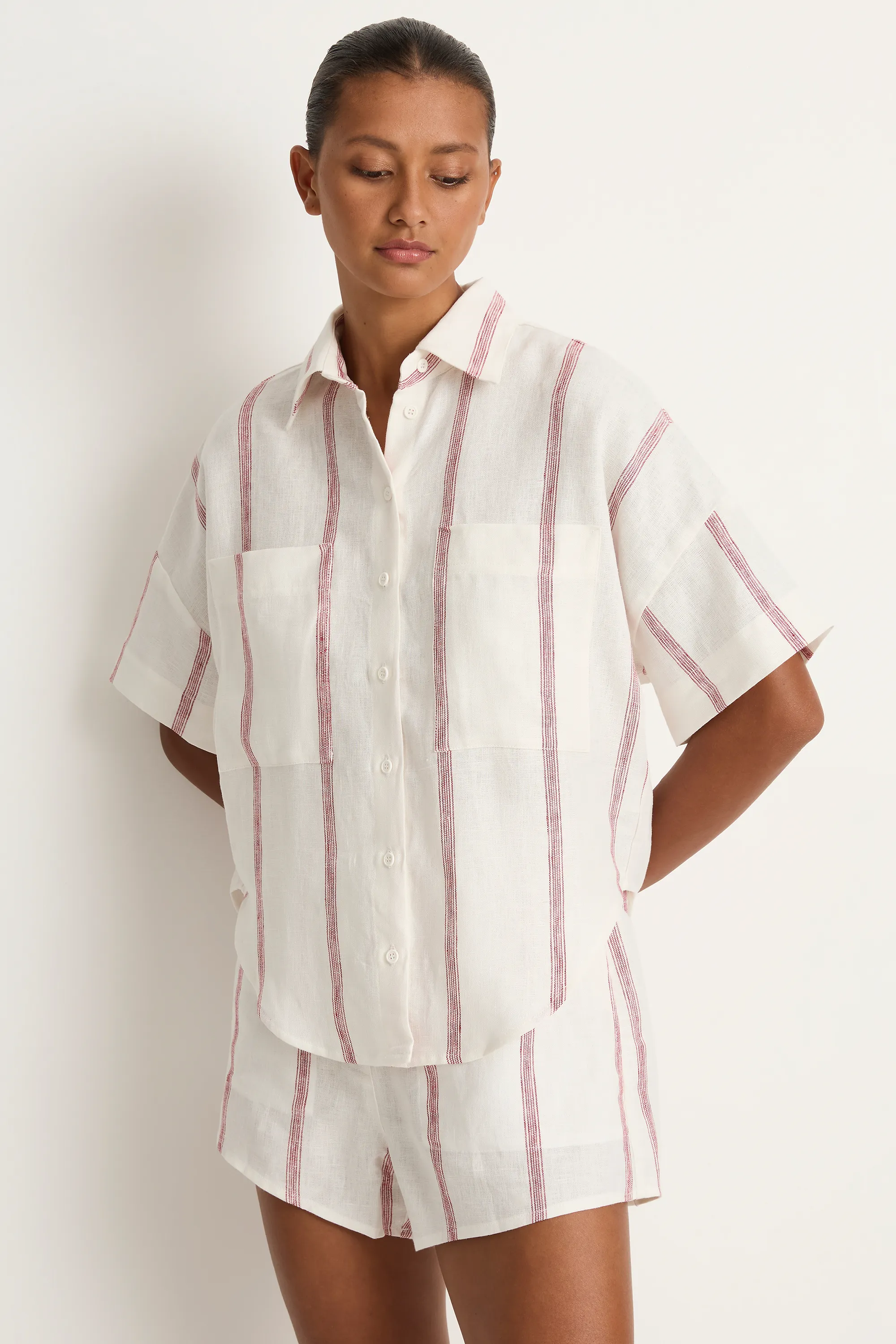 BONDI BORN Kiama Short Sleeve Shirt - Red Stripe