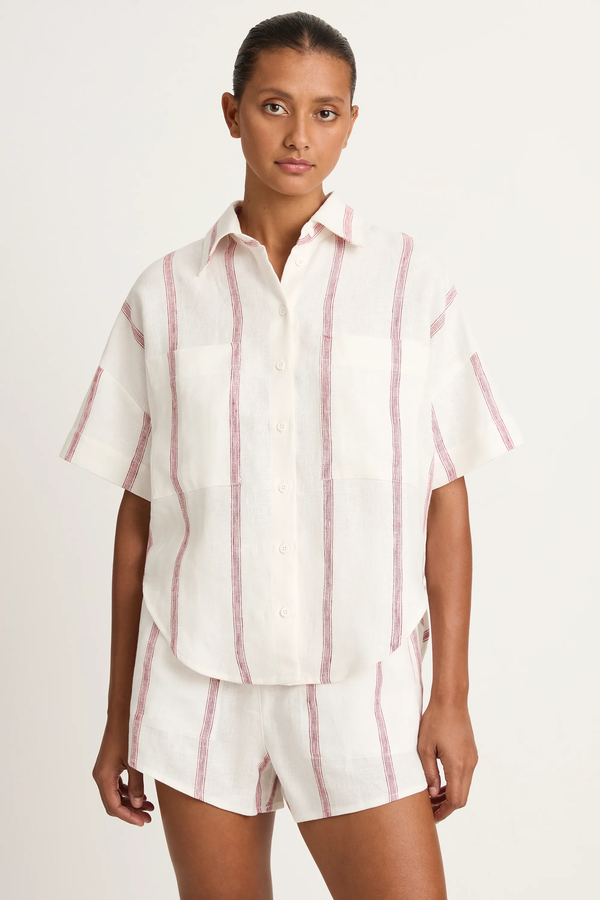 BONDI BORN Kiama Short Sleeve Shirt - Red Stripe