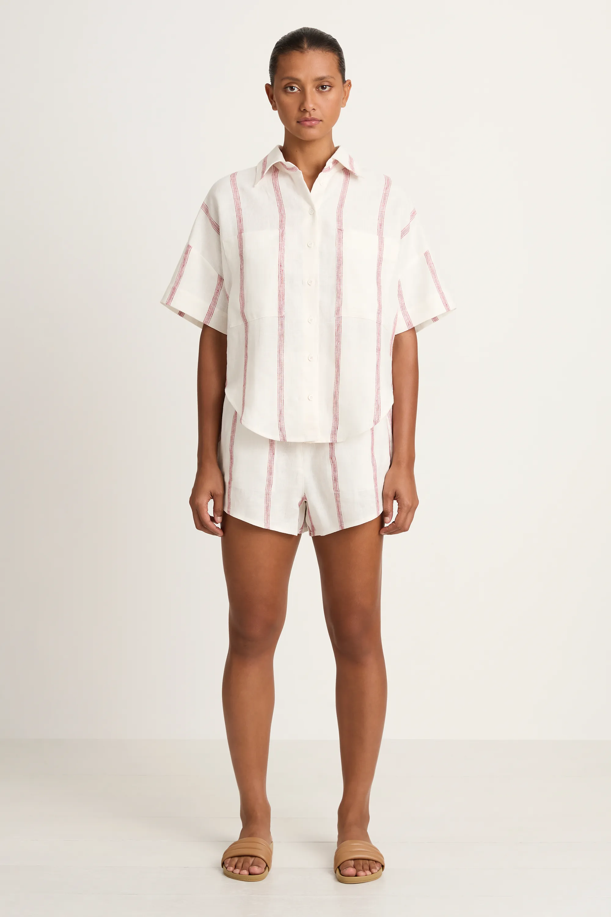 BONDI BORN Kiama Short Sleeve Shirt - Red Stripe