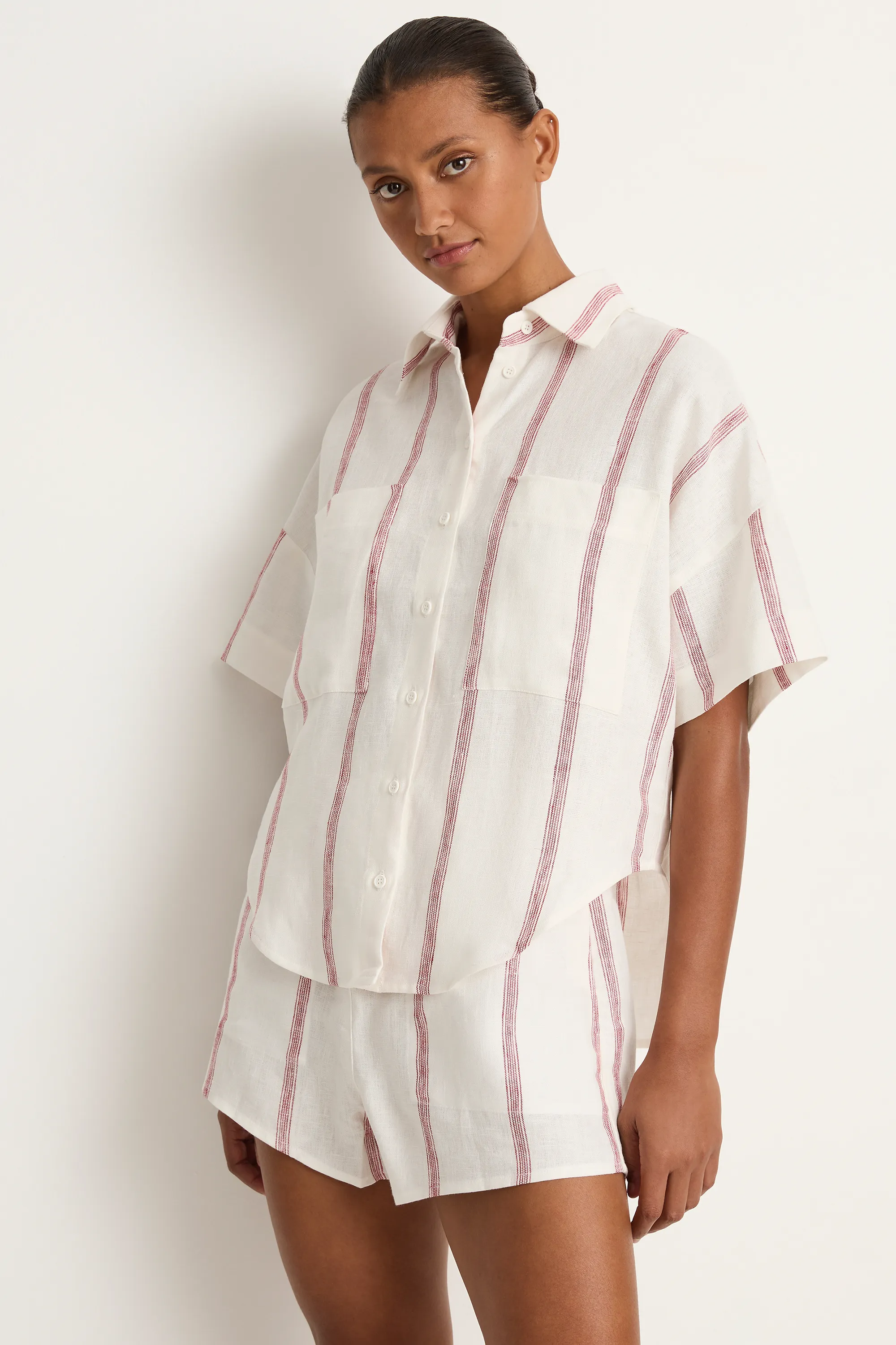 BONDI BORN Kiama Short Sleeve Shirt - Red Stripe