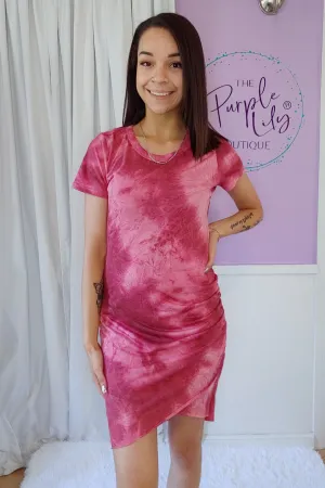 Burgundy Tie Dye Fitted Dress