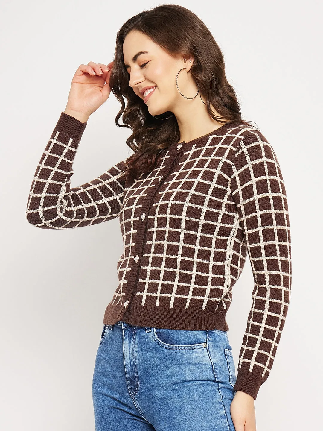 Camla Barcelona Chequered Brown Cardigan