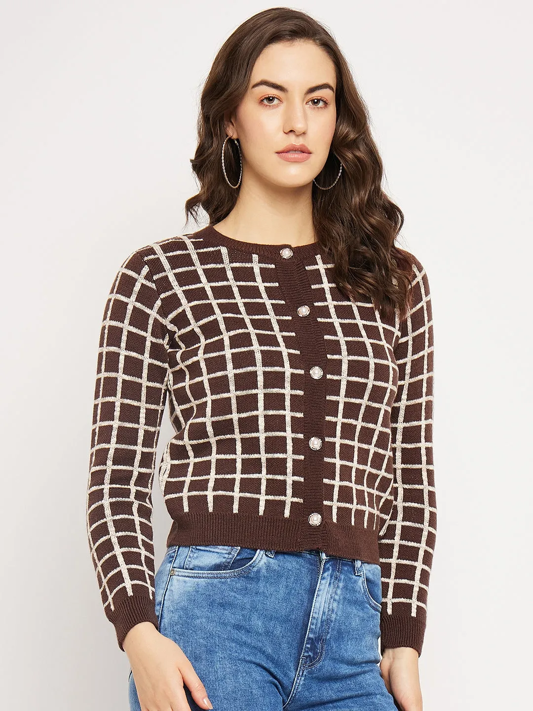 Camla Barcelona Chequered Brown Cardigan