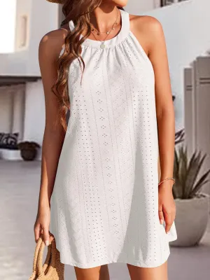 Carefree Chic Eyelet Sleeveless Shift Mini Dress