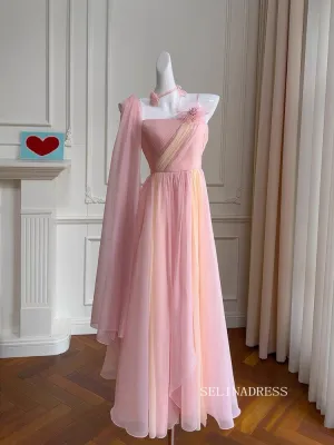 Chic A-line Obmre Pink Long Prom Dresses Chiffon Evening Dress #TK160