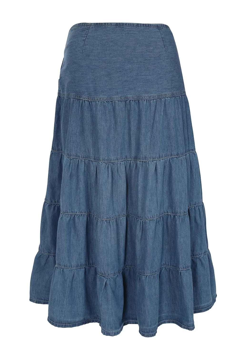 Clove Jeans Womens Denim Midi Tiered Skirt Calf Length Plus Size Flare Skirt 12-24