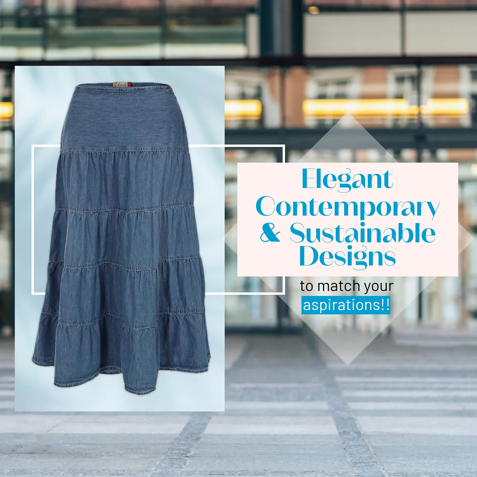 Clove Jeans Womens Denim Midi Tiered Skirt Calf Length Plus Size Flare Skirt 12-24