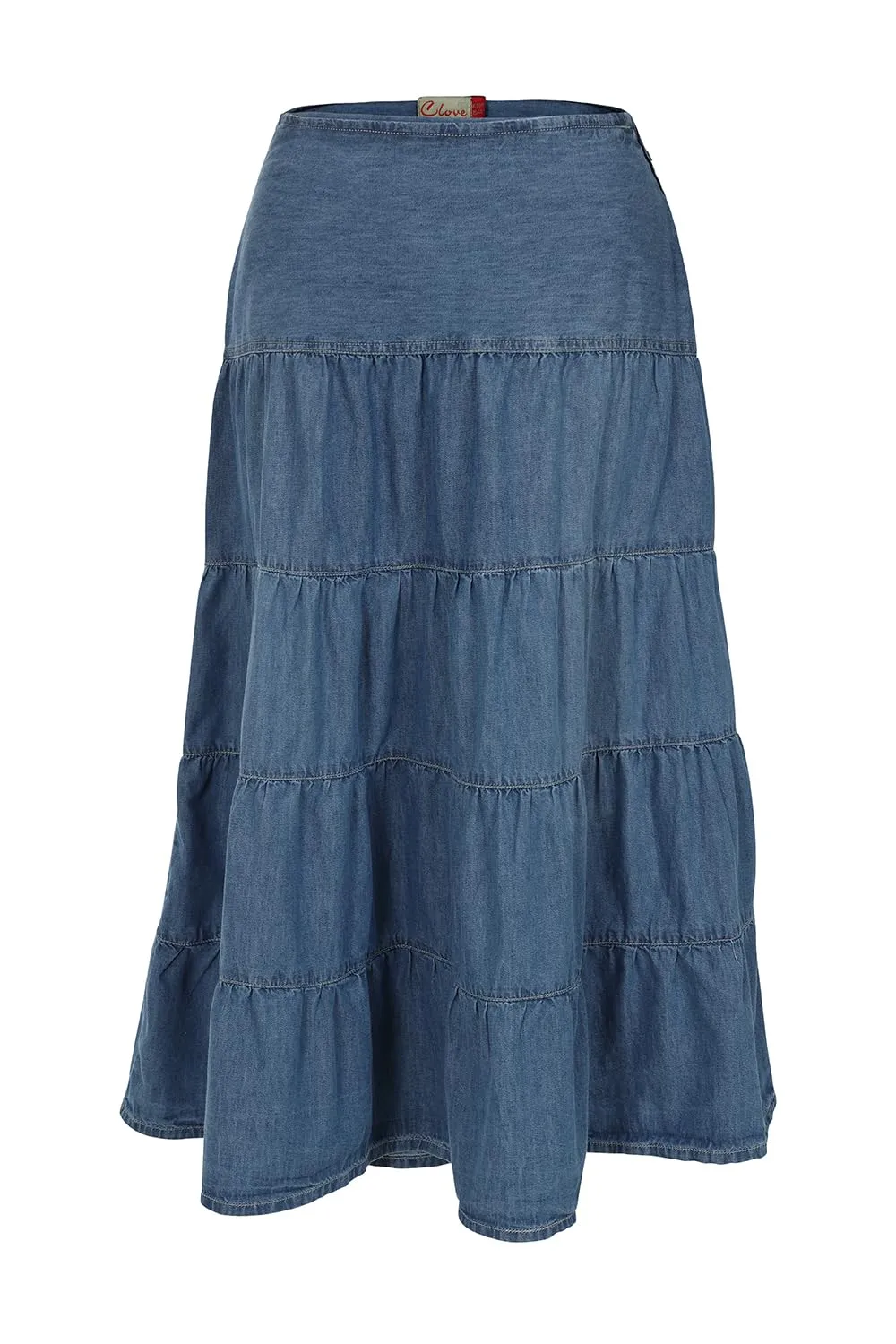 Clove Jeans Womens Denim Midi Tiered Skirt Calf Length Plus Size Flare Skirt 12-24