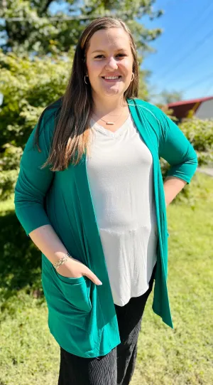 CURVY FOREST SLOUCHY POCKET OPEN CARDIGAN