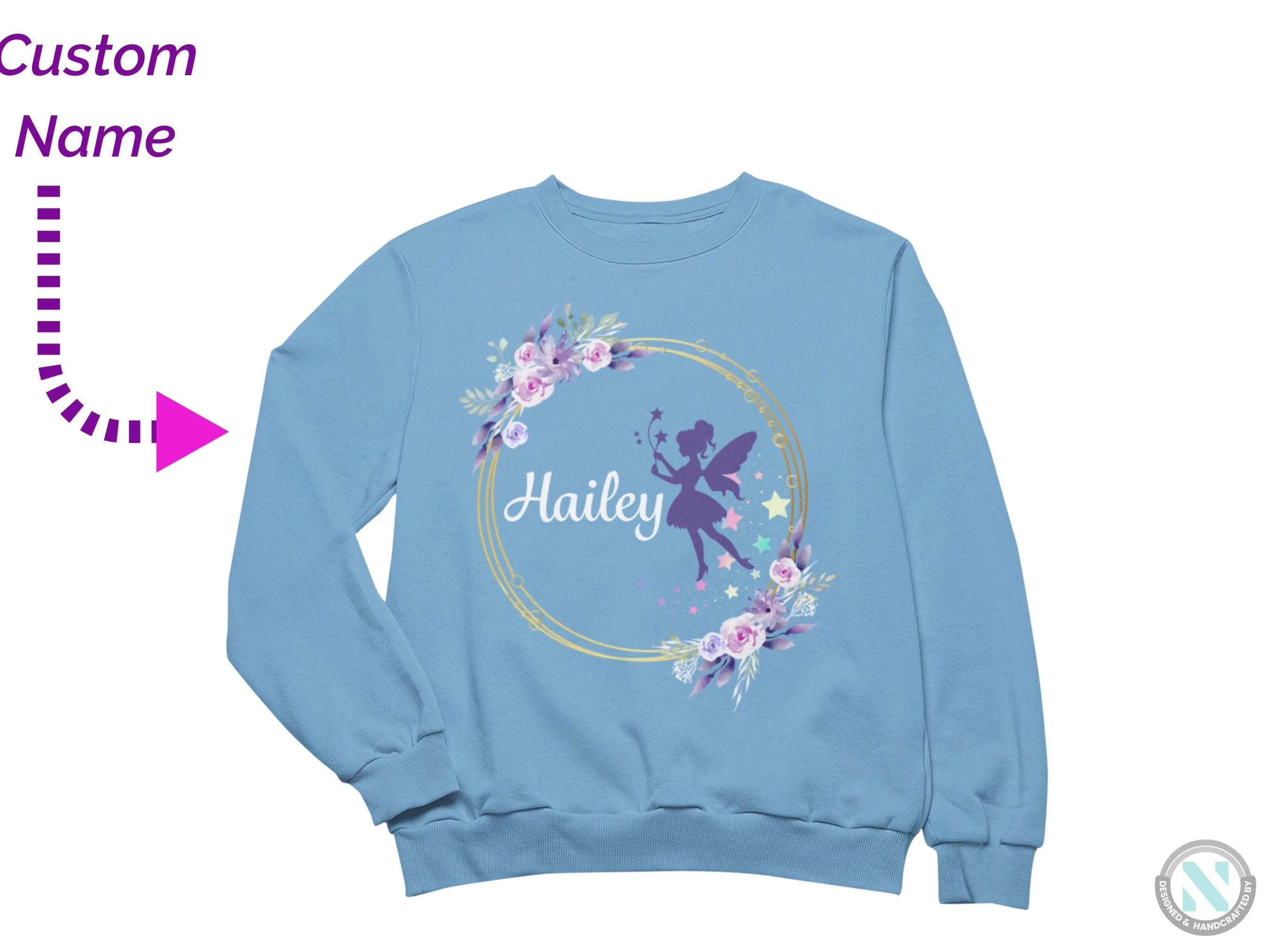 Custom Name Jumper Autumn Sweatshirt with Fairy for Toddler Girls
