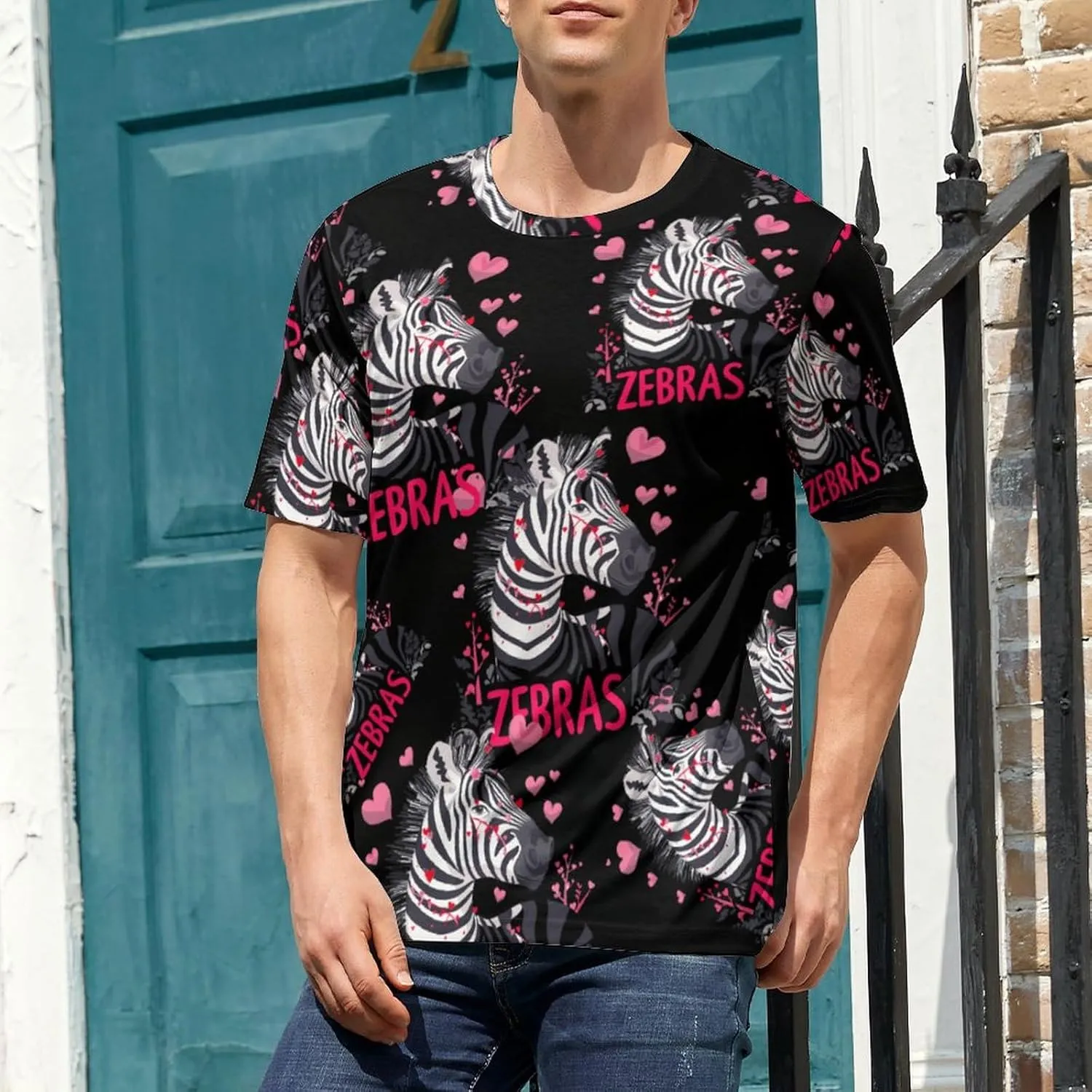 Cute Funny Zebra Men's T-Shirts Short Sleeve Tee Hawaiian Shirt Summer Tops Casual Workout Shirts