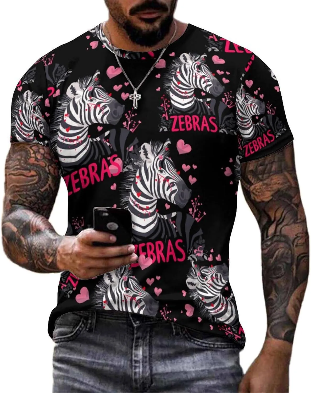 Cute Funny Zebra Men's T-Shirts Short Sleeve Tee Hawaiian Shirt Summer Tops Casual Workout Shirts