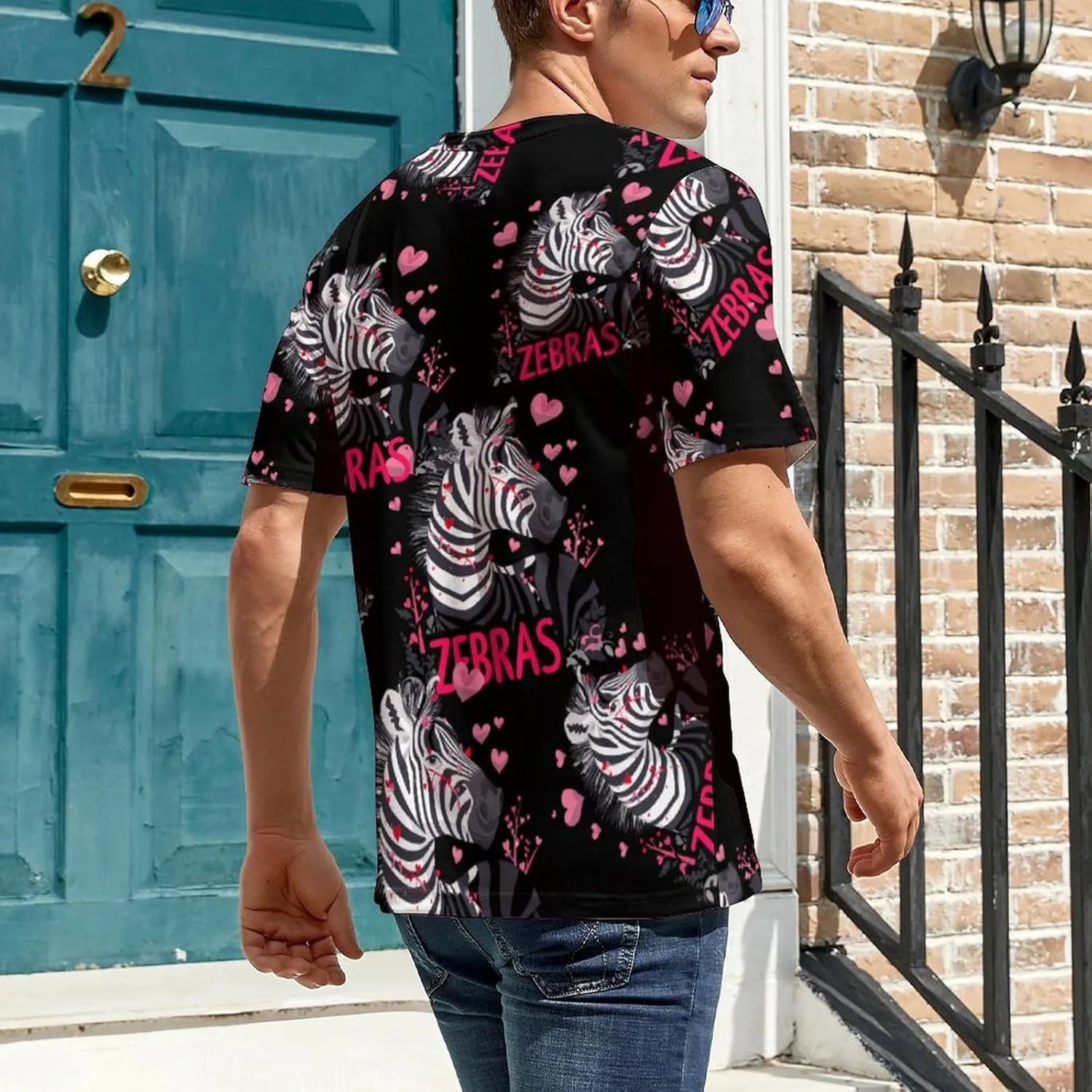 Cute Funny Zebra Men's T-Shirts Short Sleeve Tee Hawaiian Shirt Summer Tops Casual Workout Shirts