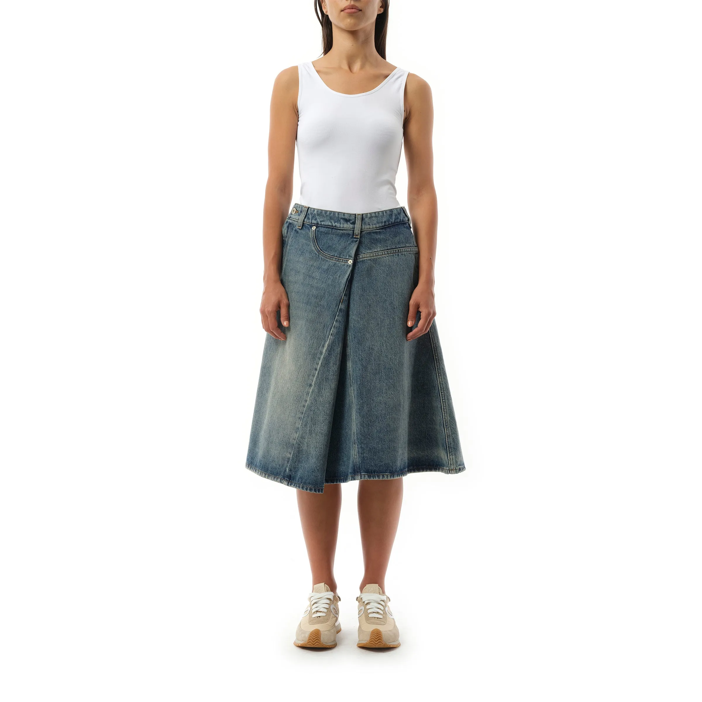 Deconstructed Skirt in Washed Denim