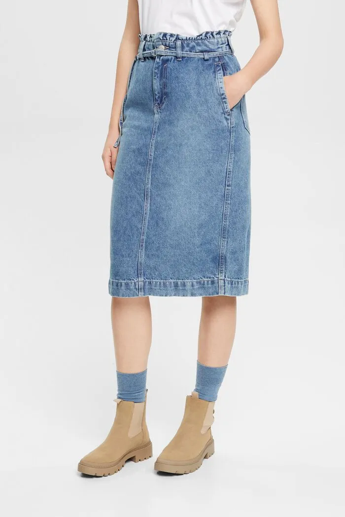 Denim Skirt with Paperbag Waistband