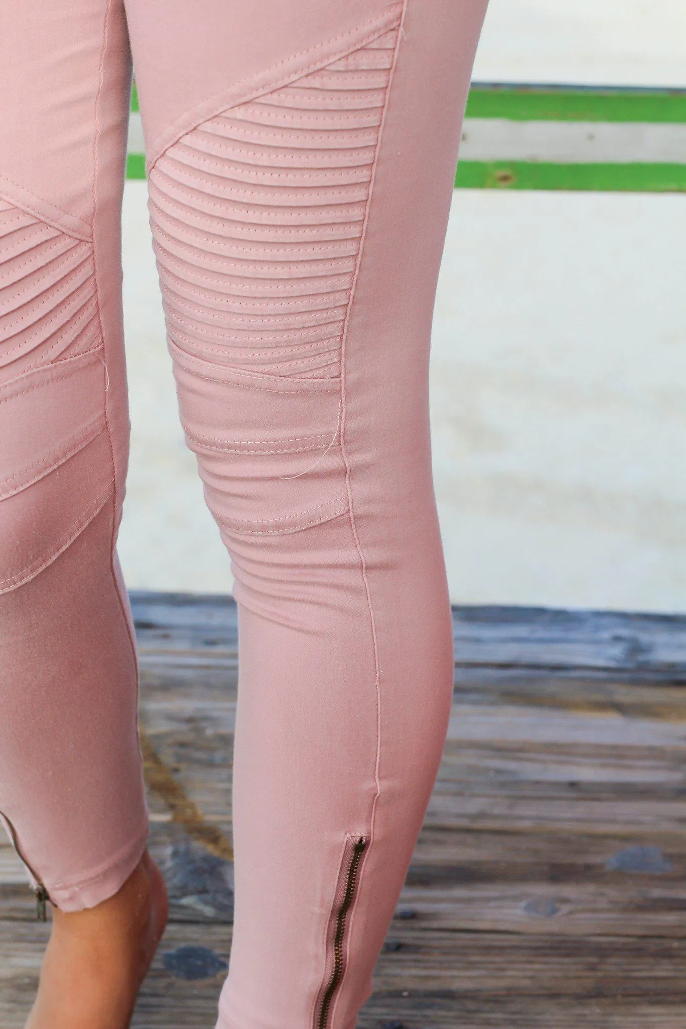 Dusty Pink Moto Jeggings with Ankle Zippers