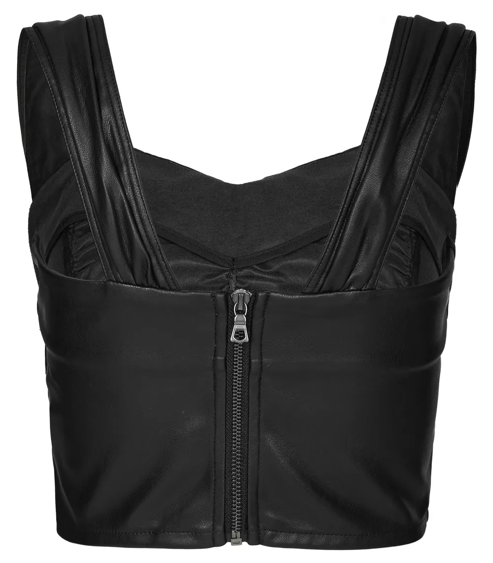 Eco-Friendly Faux Leather Pleated Top With Zip Front