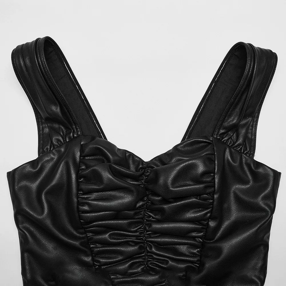 Eco-Friendly Faux Leather Pleated Top With Zip Front