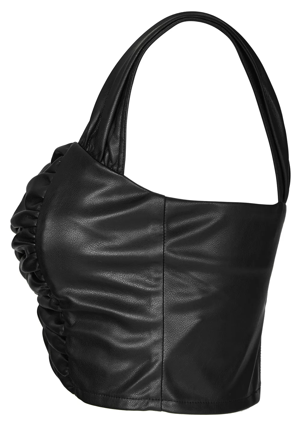 Eco-Friendly Faux Leather Pleated Top With Zip Front
