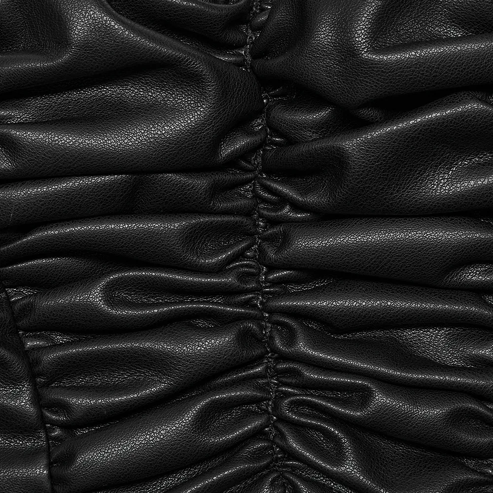 Eco-Friendly Faux Leather Pleated Top With Zip Front