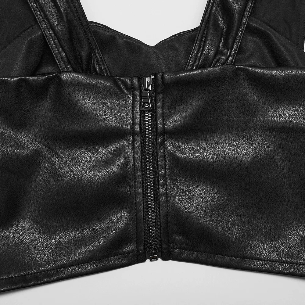 Eco-Friendly Faux Leather Pleated Top With Zip Front