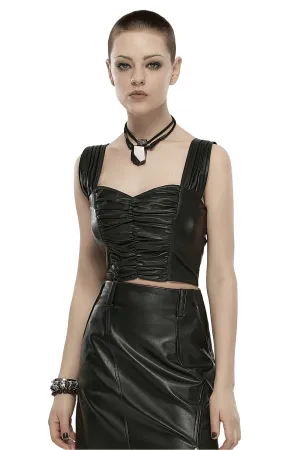 Eco-Friendly Faux Leather Pleated Top With Zip Front