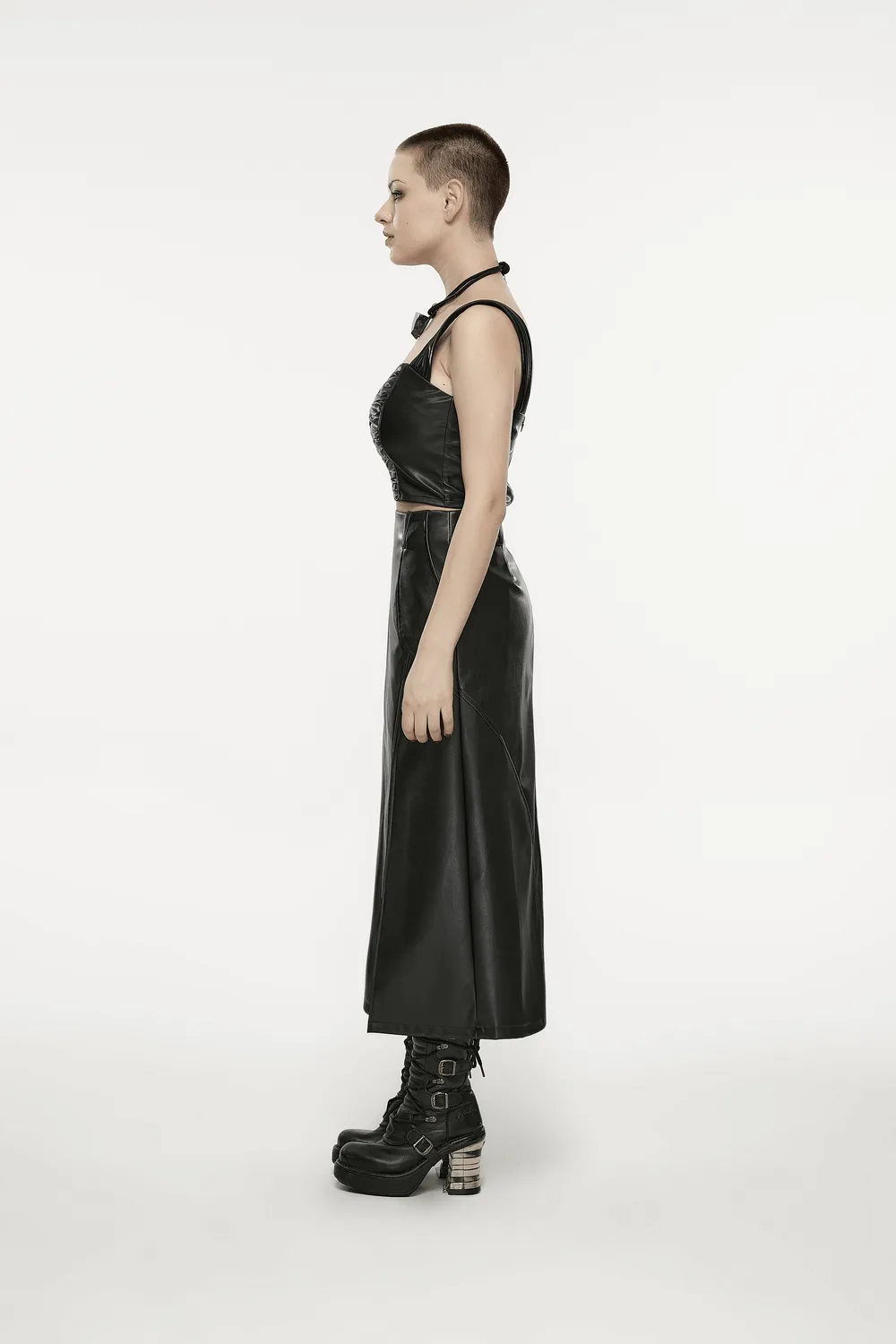Eco-Friendly Faux Leather Pleated Top With Zip Front