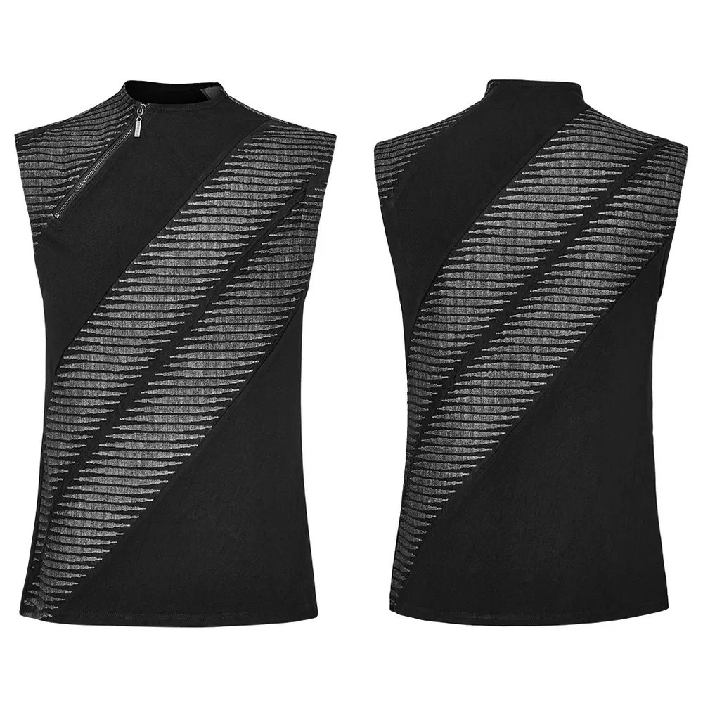 Edgy Black Spliced Top with 3D Jacquard Design