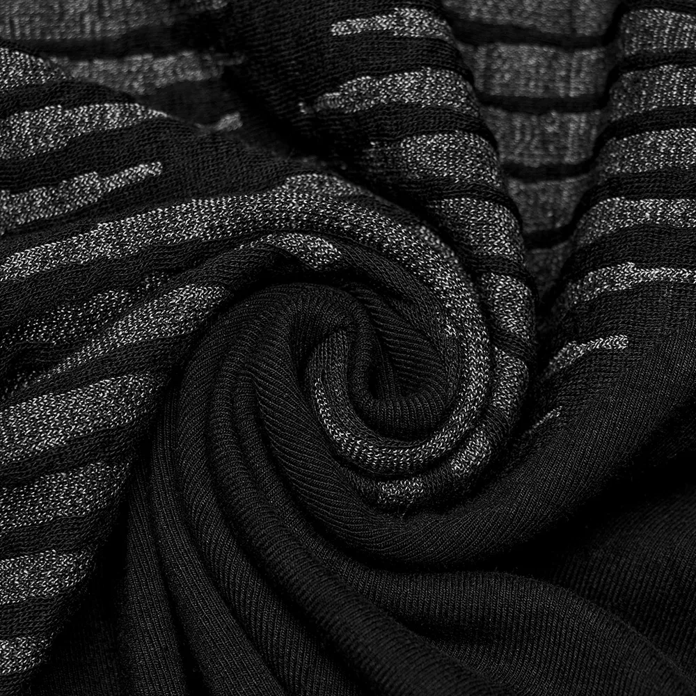 Edgy Black Spliced Top with 3D Jacquard Design