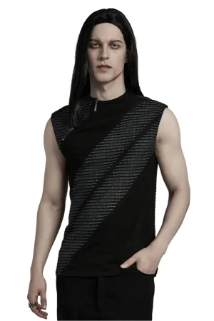Edgy Black Spliced Top with 3D Jacquard Design