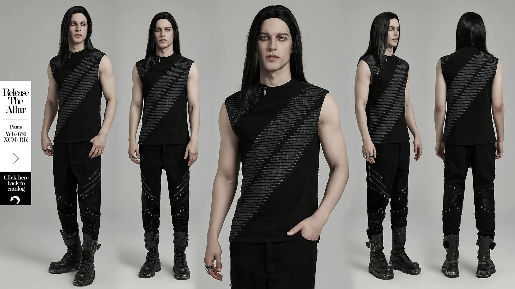 Edgy Black Spliced Top with 3D Jacquard Design