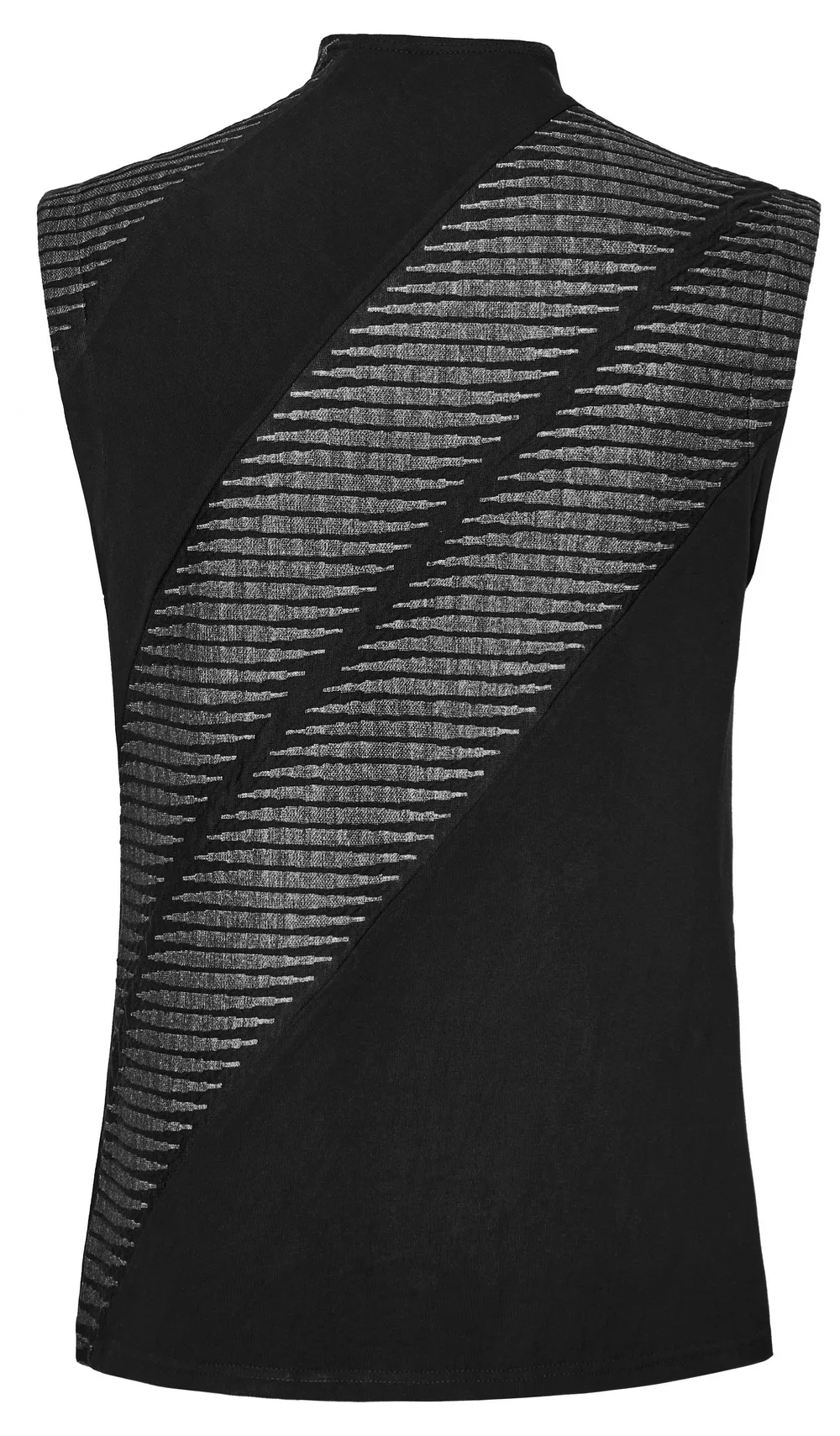 Edgy Black Spliced Top with 3D Jacquard Design