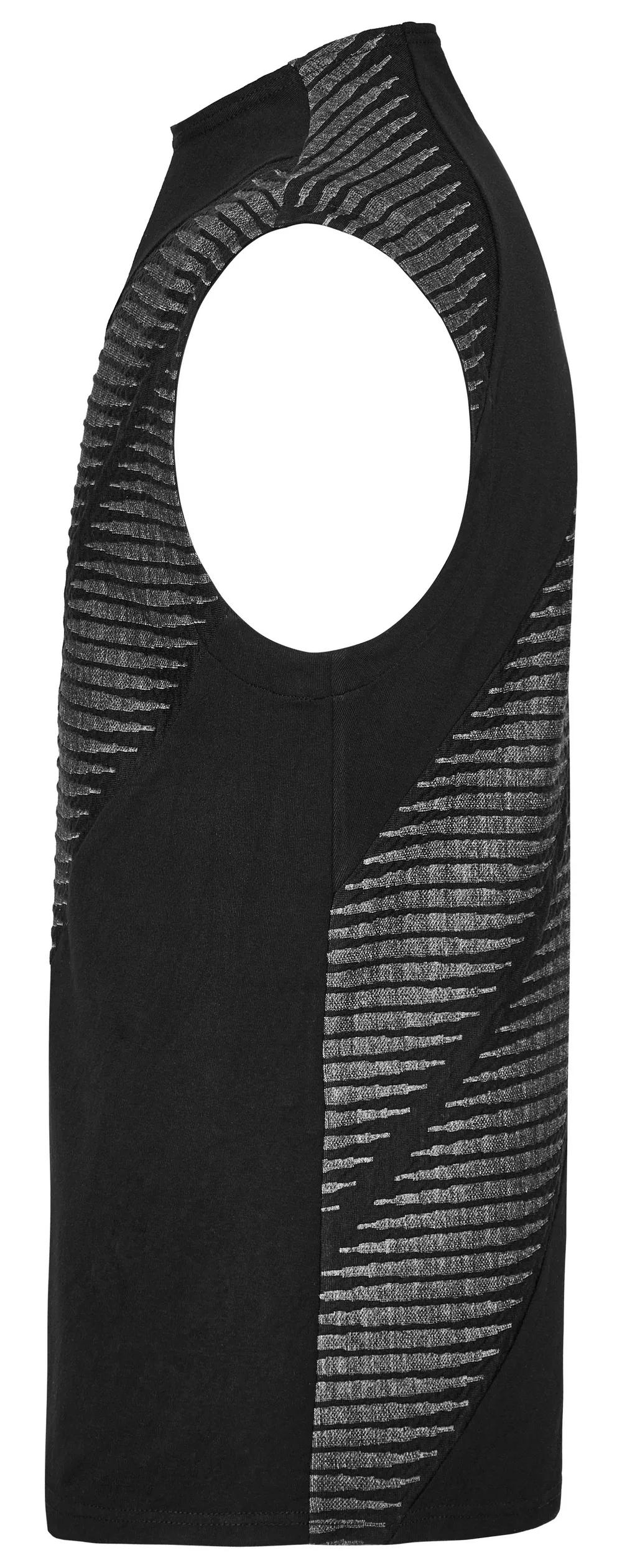 Edgy Black Spliced Top with 3D Jacquard Design