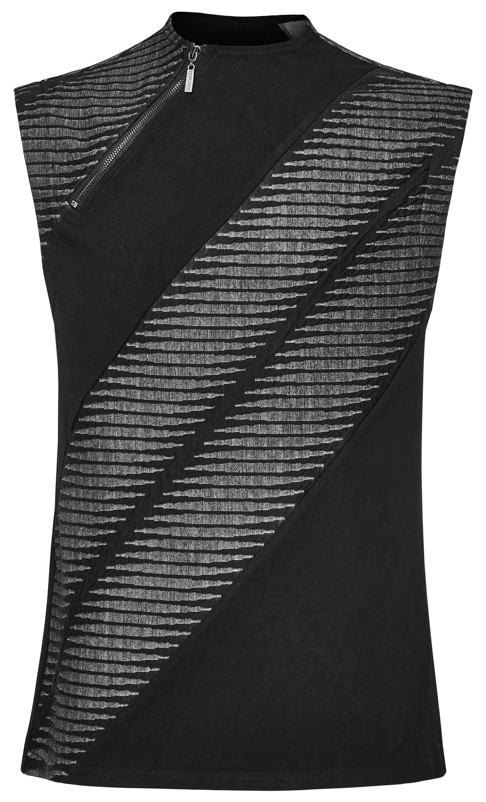 Edgy Black Spliced Top with 3D Jacquard Design