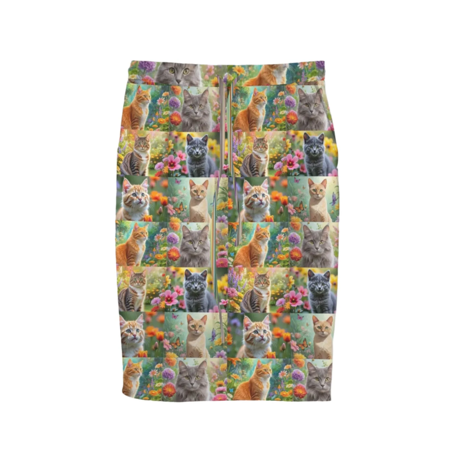 Fantasy Cats Knee Length Double Pocket Skirt up to 5 XL