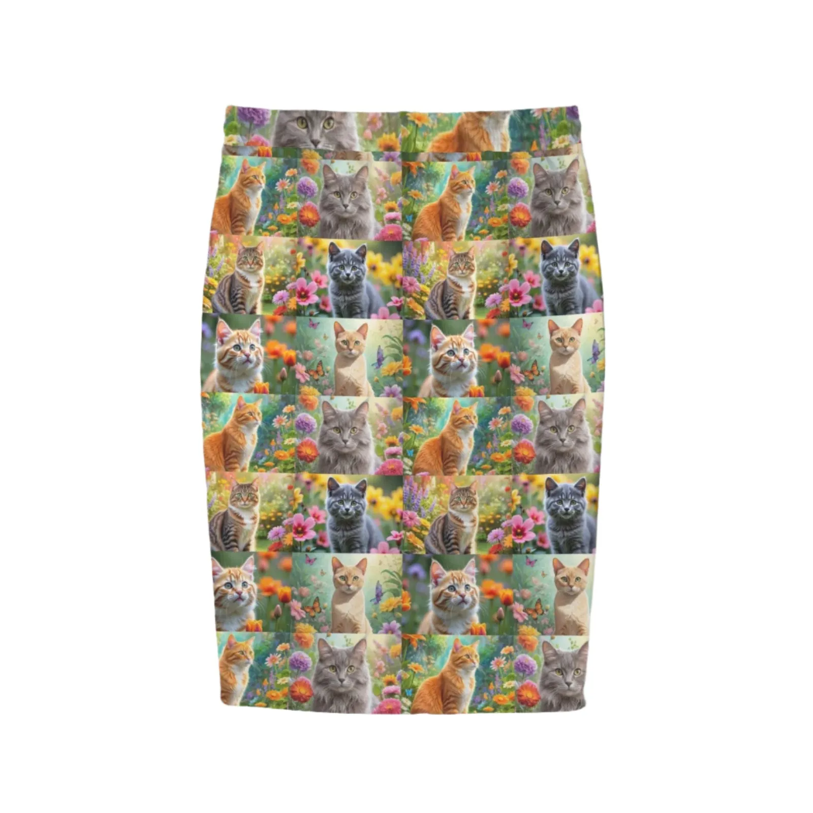 Fantasy Cats Knee Length Double Pocket Skirt up to 5 XL