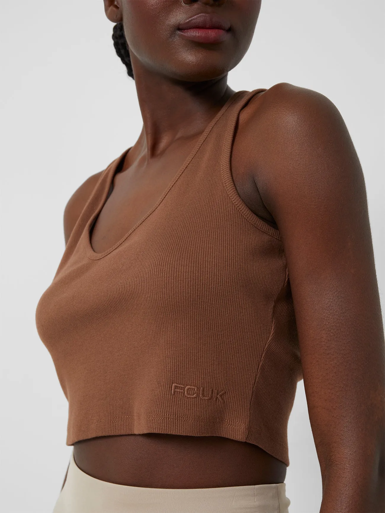 FCUK Organic Ribbed Jersey V-Neck Top