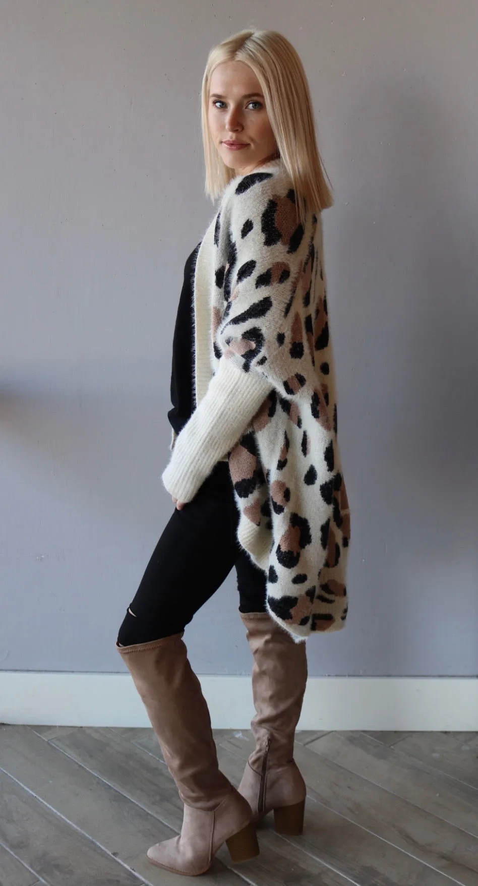 FIGHTER Leopard OpenFront Cocoon Cardigan
