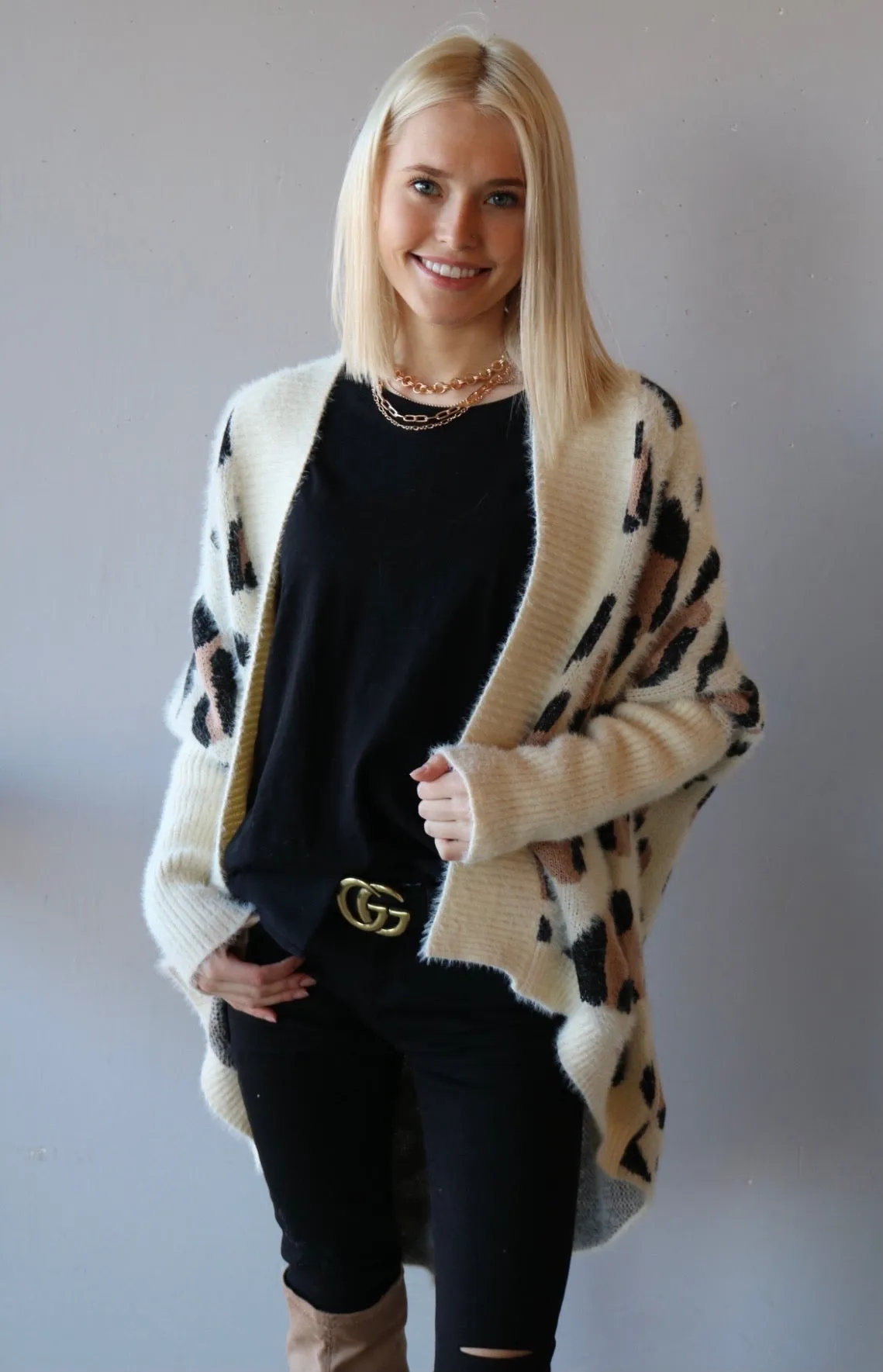 FIGHTER Leopard OpenFront Cocoon Cardigan