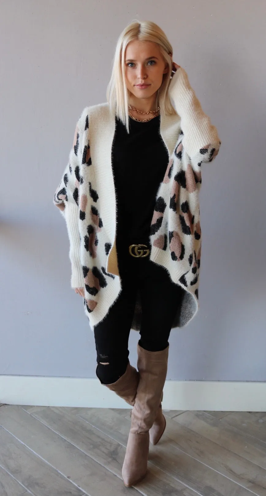 FIGHTER Leopard OpenFront Cocoon Cardigan
